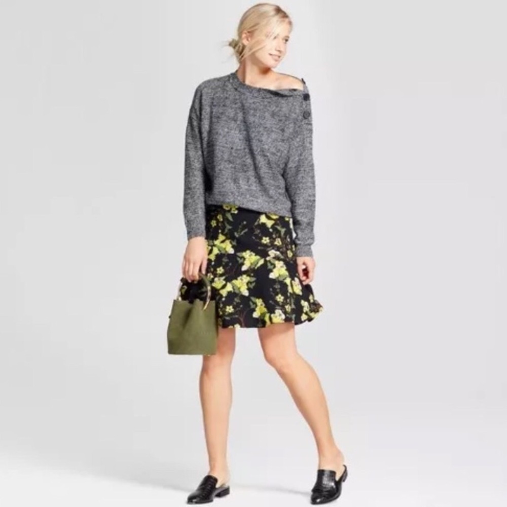 Who What Wear Black Flowered Ruffled Skirt NWOT